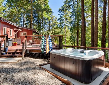Book a hot tub under the redwood trees! This one is at Everwood. Book a hot tub under the redwood trees! This one is at Everwood.